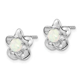 Sterling Silver Opal Button Earrings with Rhodium Plating  Lightweight Floral Design
